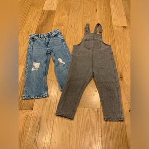 Toddler Girls Zara Grey Denim Overalls and H&M Jeans Size 3T